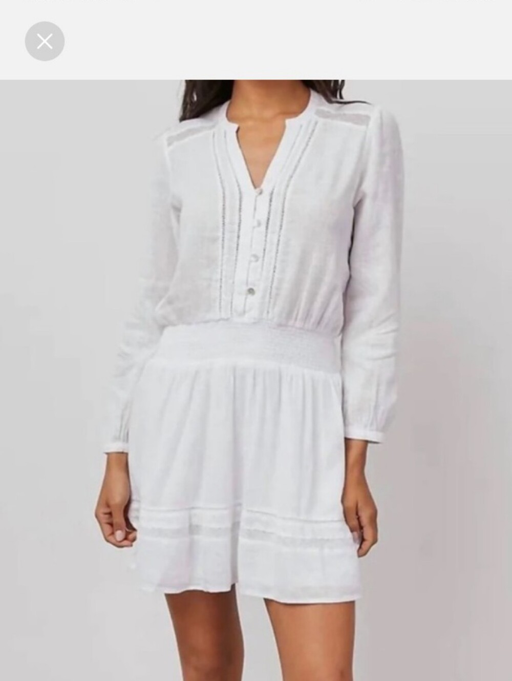 NWOT: RAILS; JASMINE LONG-SLEEVE TIERED MINI DRESS; WHITE/MEDIUM.